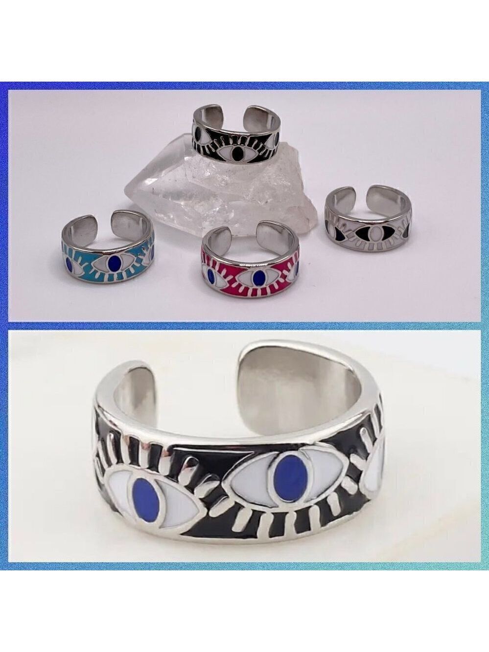 Boho Evil Eye Enamel Adjustable Ring #1306 BLACK